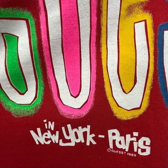 Vintage 80’s Guess Boxy Neon Rainbow Graffiti Spell Out Sweatshirt Large - Picture 5 of 7